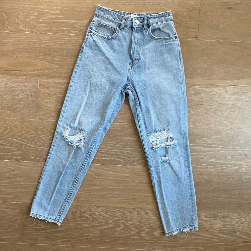 ZARA High Rise Distressed Acid Wash Jeans